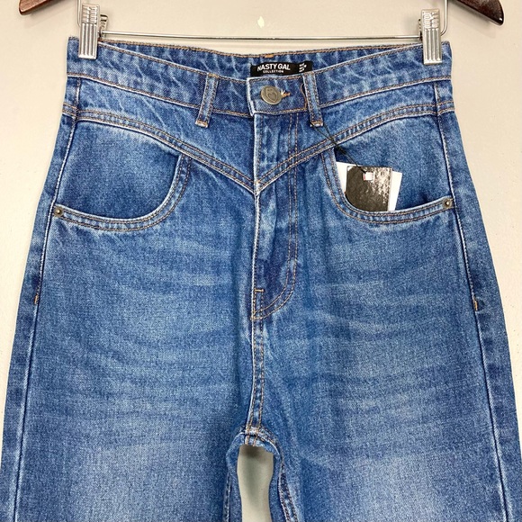 Nasty Gal Yoke Detail Straight Jeans Women’s Size 6 High Rise Western Retro Boho - Picture 2 of 8